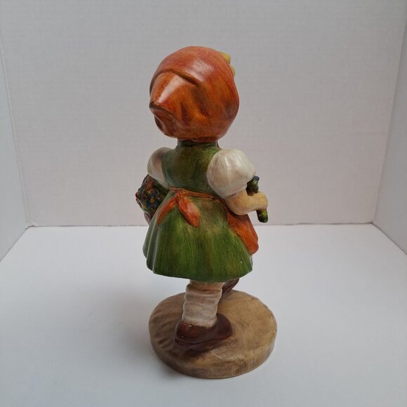 Red Riding Hood Girl Figurine Statue Chalkware Mold Handpainted Hummel Style - Picture 10 of 16